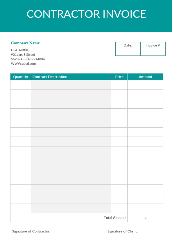 Blank Contractor Invoice Template PSD template